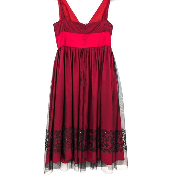 Y2K Morgan & Co Red Babydoll Mesh Layered Beaded Tulle Whimsigoth Formal Dress - Picture 10 of 13